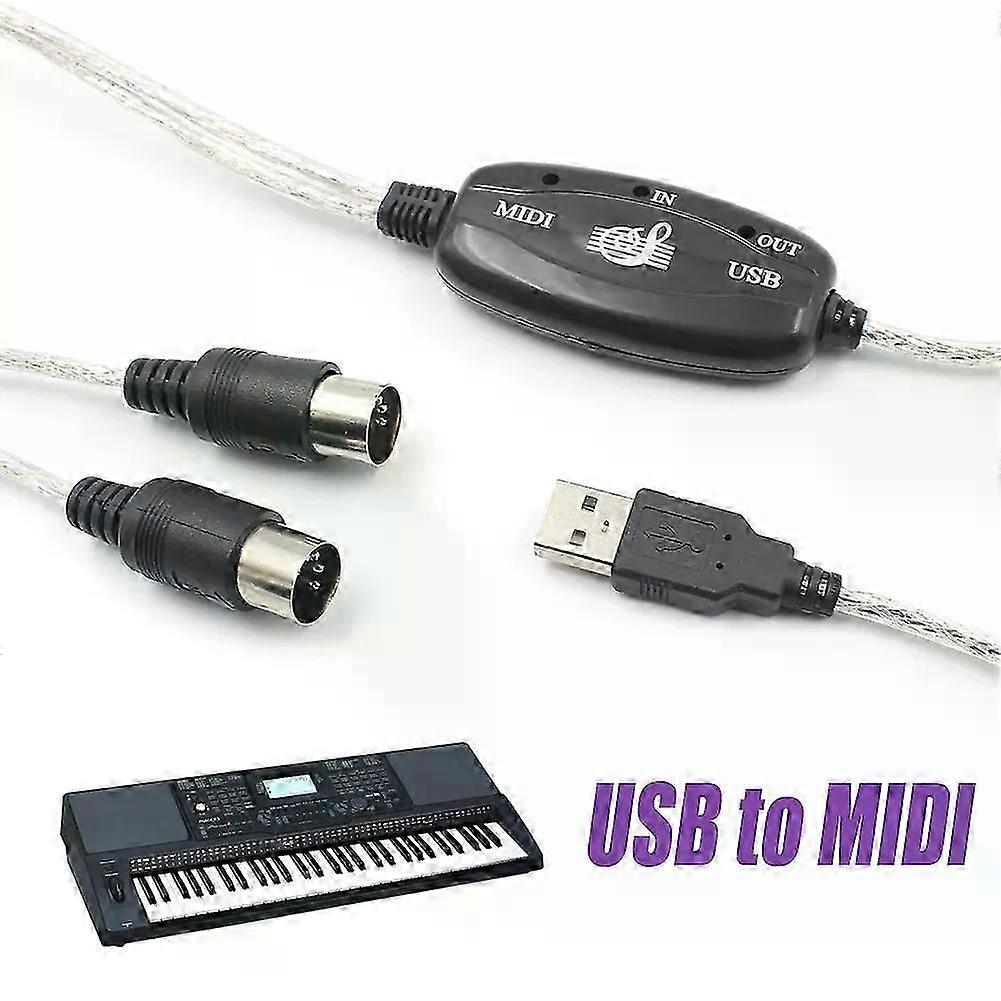 USB MIDI cable, keyboard to computer audio cable, USB to MIDI cable, adapter cable, USB input/output MIDI interface adapter accessory.