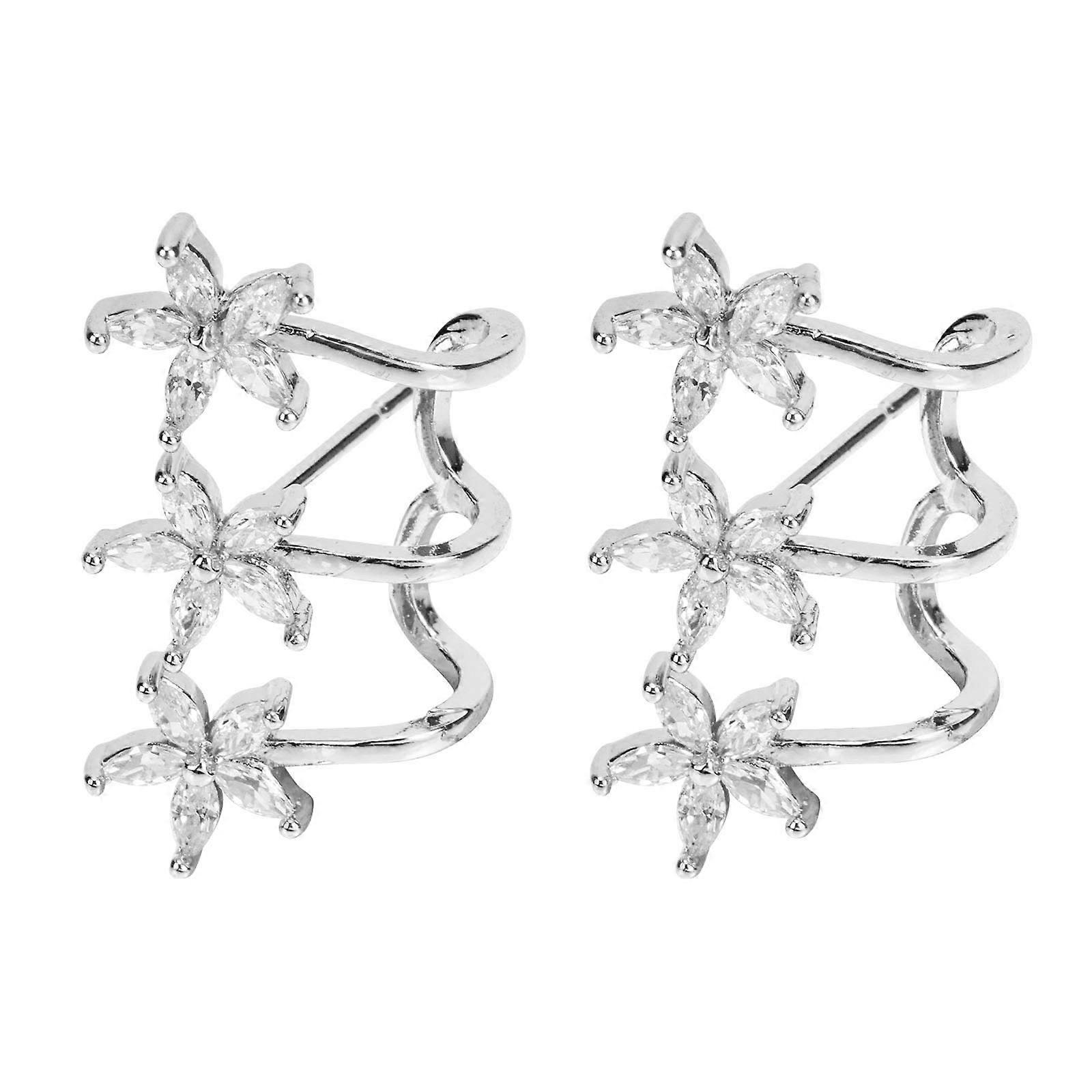 Flower Rhinestone Earring Studs Silver for Decoration 1Pair