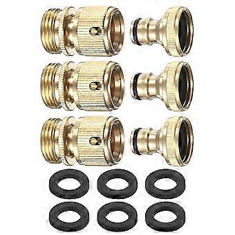 Garden Hose Quick-Connect, 3/4 Inch GHT Solid Brass Water Hose Fittings compatible with Faucet/Pressure Washer/Pump/Sprayer