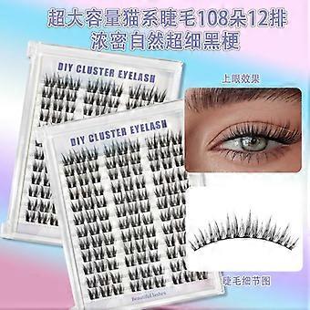 Natürliche Fox-Eye-Wimpern, einzeln, 108 Stück, 12 Reihen, DIY, handgefertigt, aus schwarzer Kunstfaser