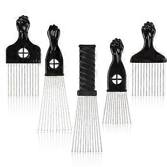 Hair Pick - 5 metal hårplukker, Afro Pick kamme til afroamerikansk frisure, knytnæve hårkam til kvinder og mænd
