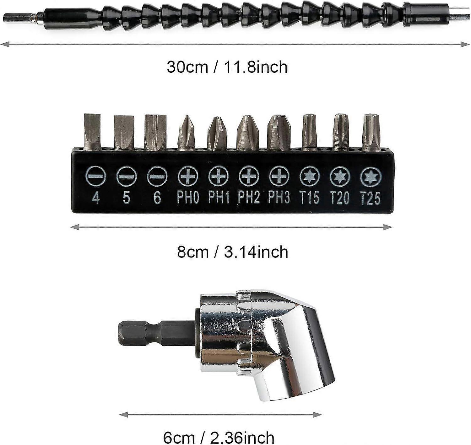 12PCS Right Angle Drill and Flexible Angle Extension Bit Kit