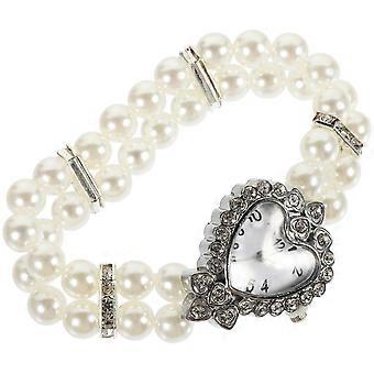 Elegante Damenarmbanduhr mit 2 künstlichen Perlenketten (im Lieferumfang enthalten)