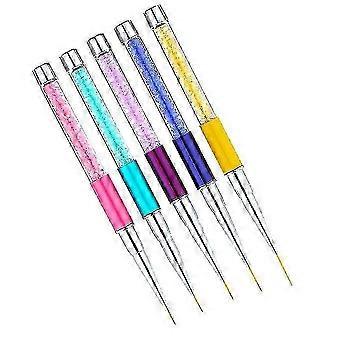 Nail Art Liner Brushes 5 Pcs 5 Sizes 7/9/11/14/19mm Thin Tips Rhinestone Handle for Nail Detailing