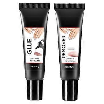 2pcs Press On Nail Glue Set – Semi Solid Gel Formula with 10ml Remover, Fast Bonding and LongLasting Adhesion