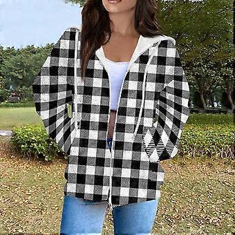 Women's Fashion Casual Long Sleeve Plaid With Pocket Zipper Cardigan Jacket