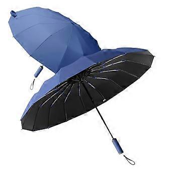 Large Windproof Automatic Umbrella for Men, 16‑Rib Sun and Rain Protection, Fast Drying Canopy, Deep Sea Blue
