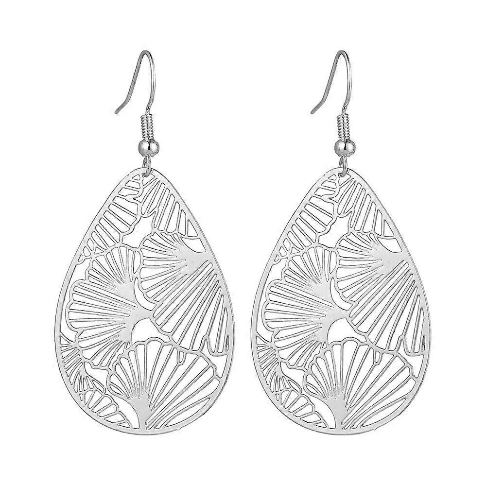 1pair Brass Dangle Earrings Teardrop with Ginkgo Leaf Pattern 58x28mm