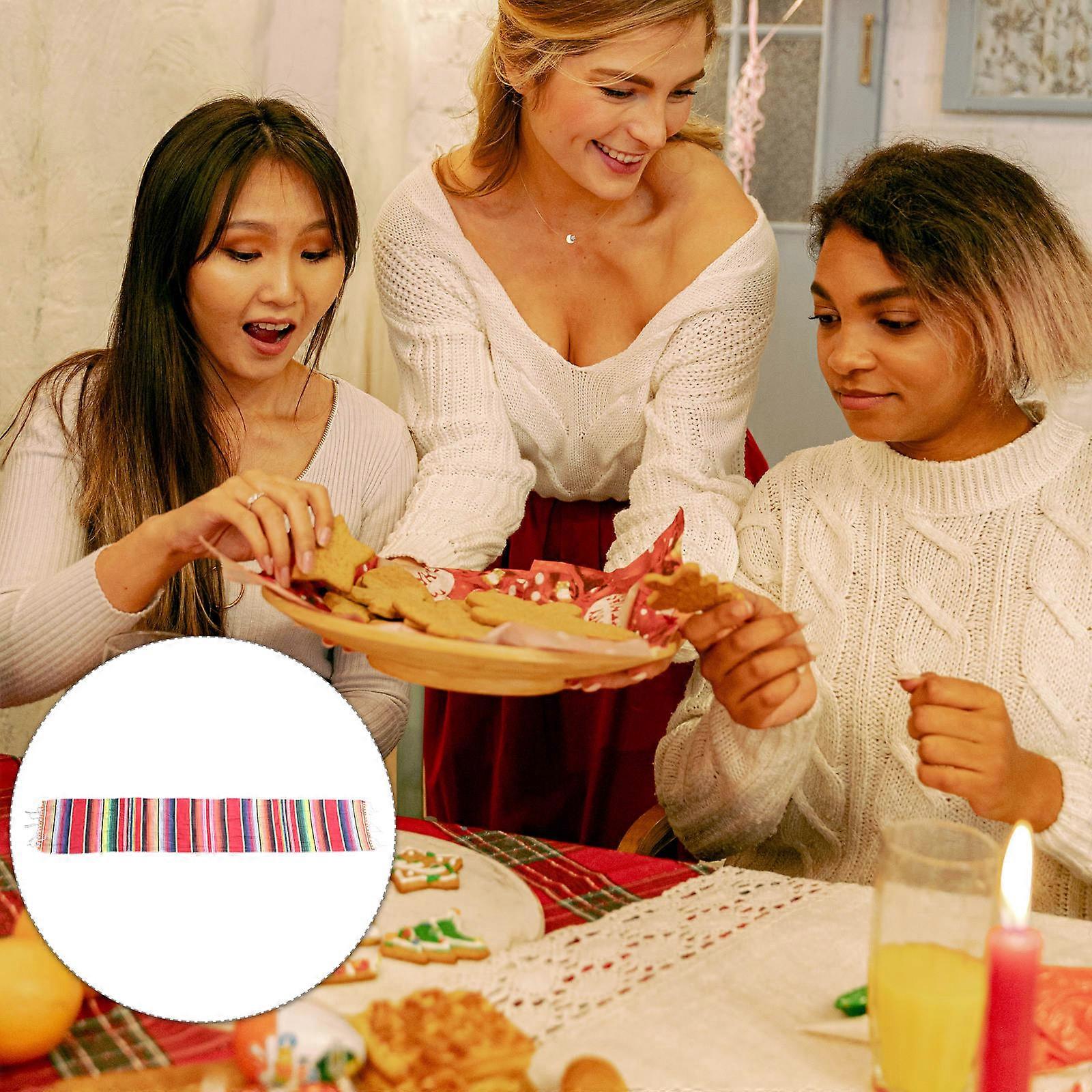 Mexican Style Table Runner for Buffet Table Decor Red 4Pcs