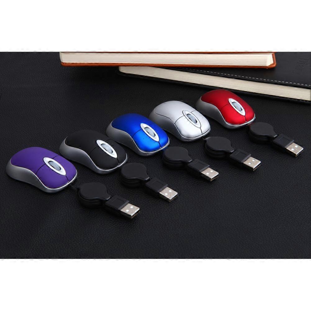 Mini Retractable Cable USB Wired Mouse Travel Optical Computer Mice