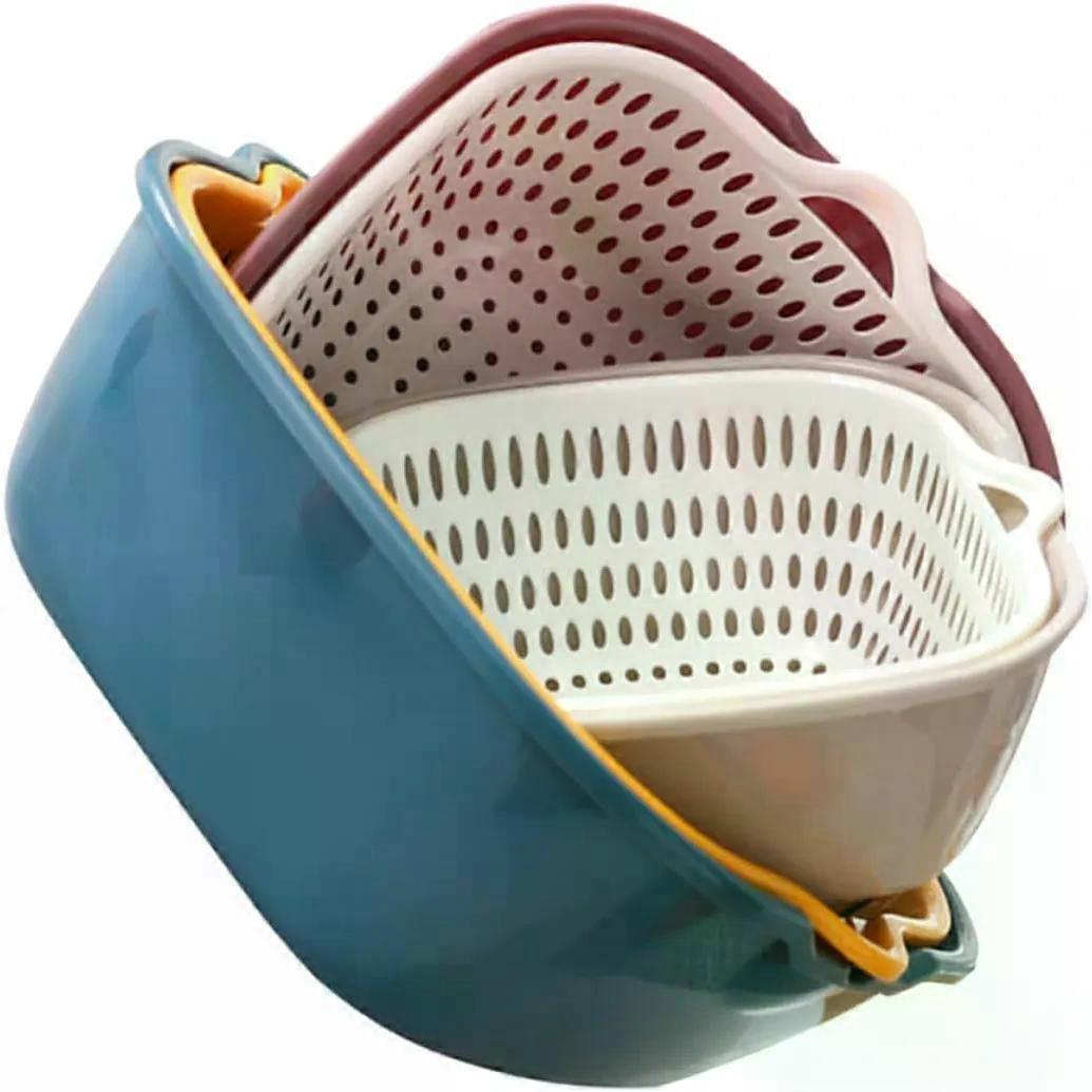 6Pcs Double Layer Draining Basket Set, PP Washing Basket for Kitchen