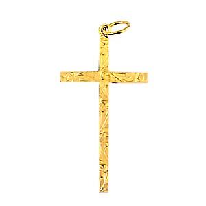 9ct Gold 31x16mm hand engraved solid block Cross