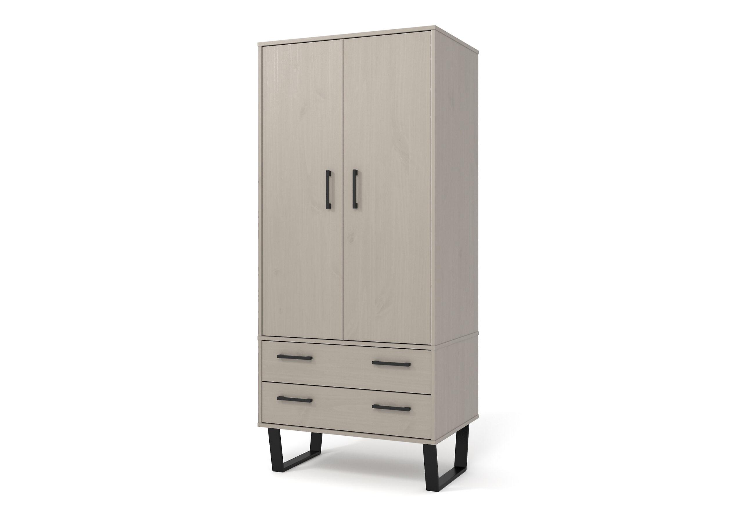 Tocos Grey2 Door, 2 Drawer Grey Wax Wardrobe
