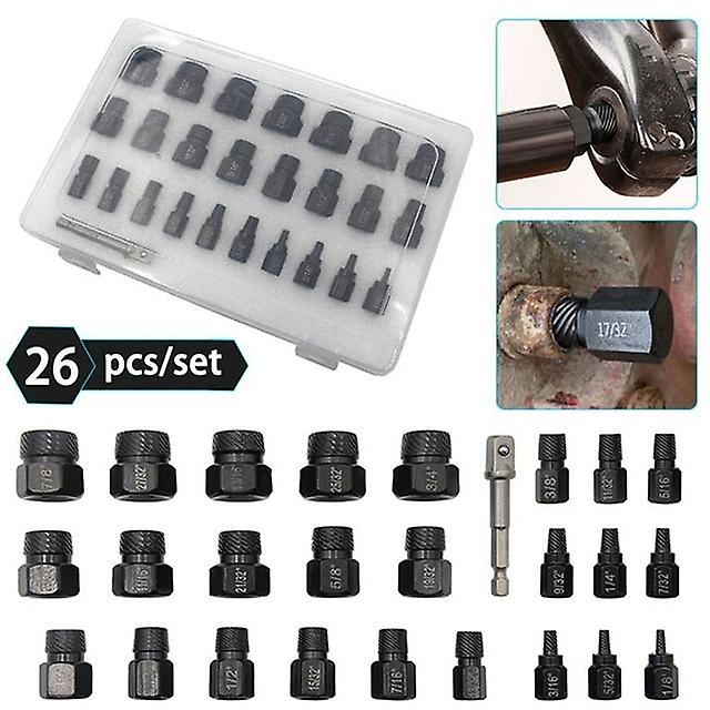 26 Pcs Broken Screw Removal Tools Black & Silver Steel Bolt Extractor For Screw Extractor