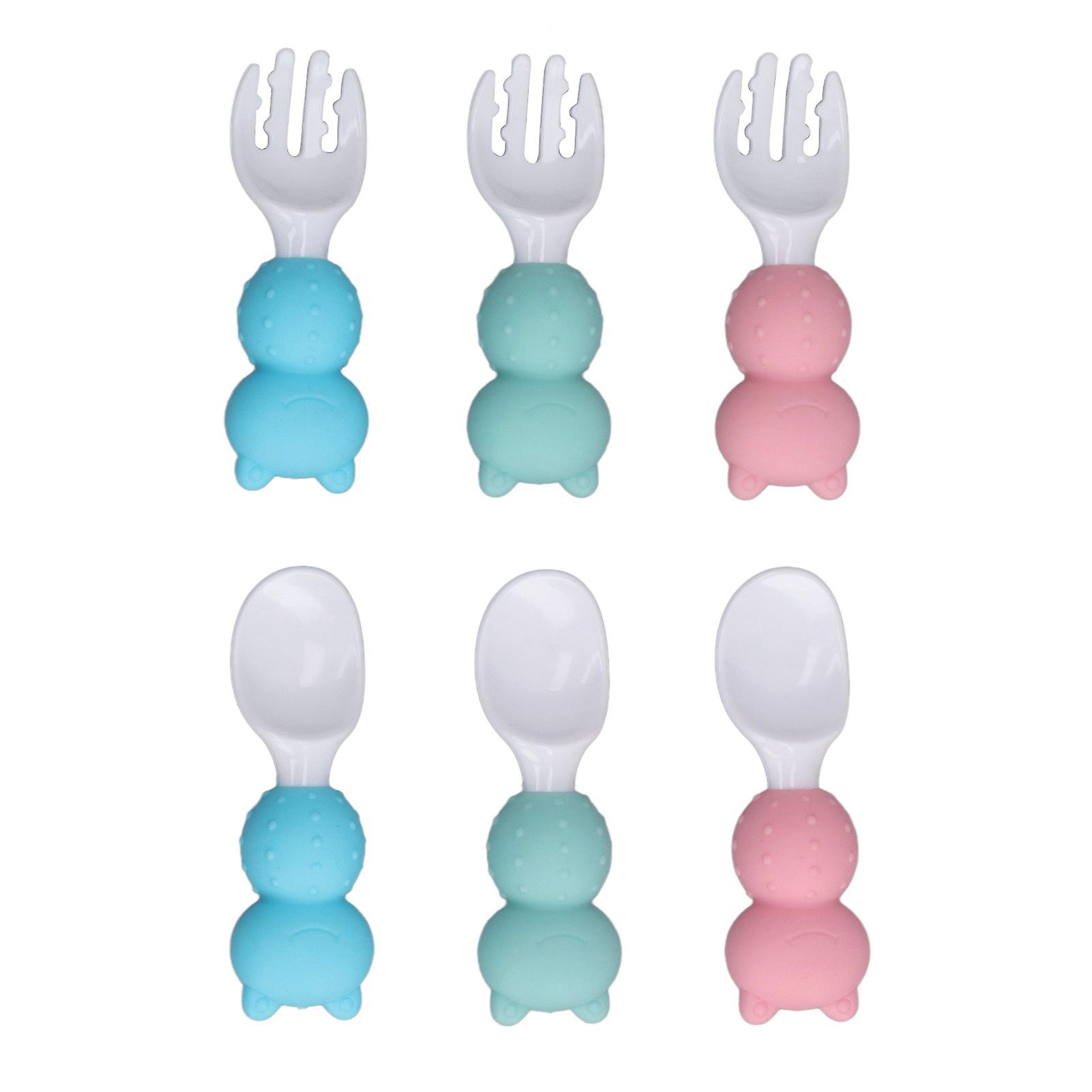 Baby Spoons Forks Set Short Handle Silicone Self Feeding Utensils for Infants Toddlers Food Training