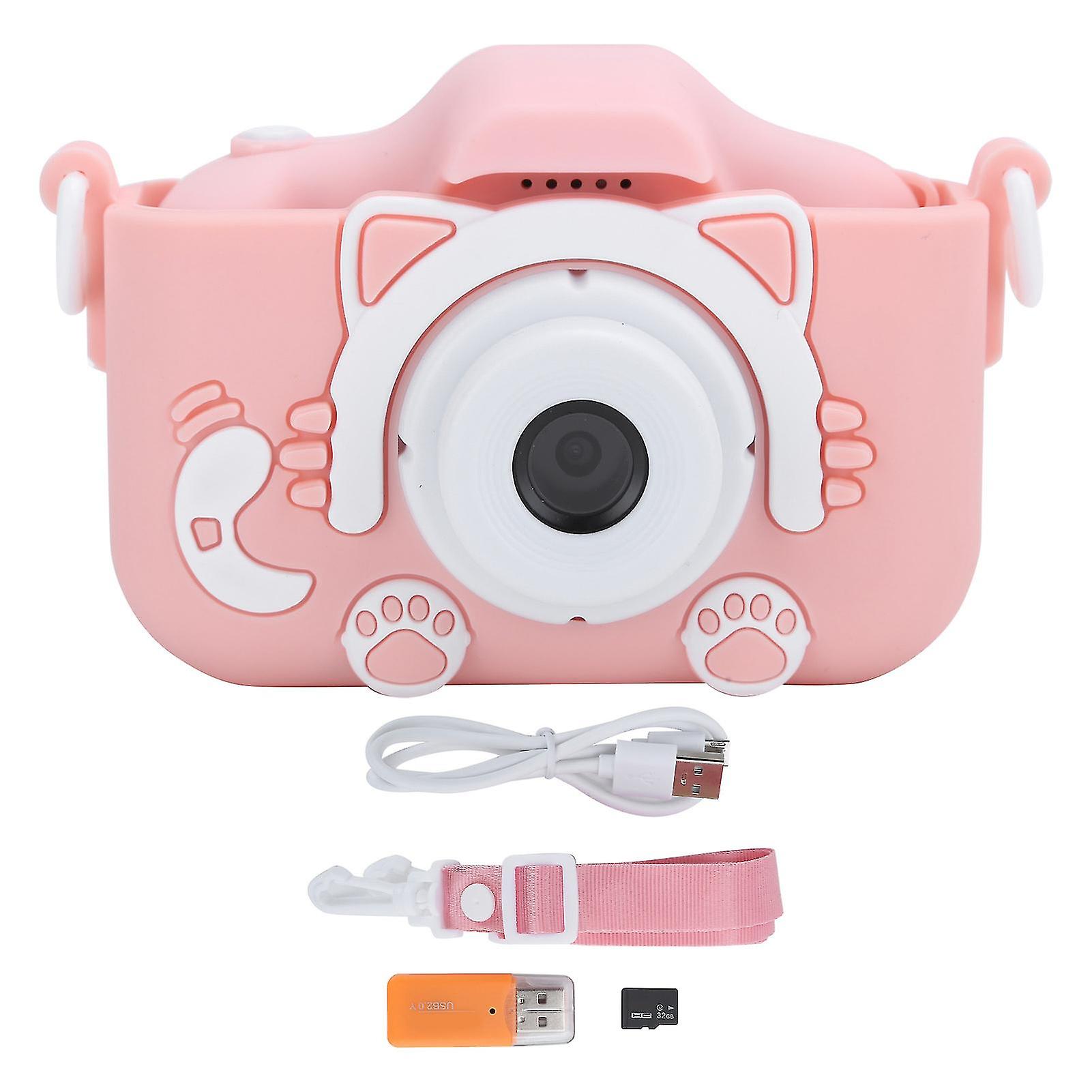 Pink Kids 12MP Dual Lens Camera - 32G Memory, Safe Silicone, Fun Frames, Easy Use