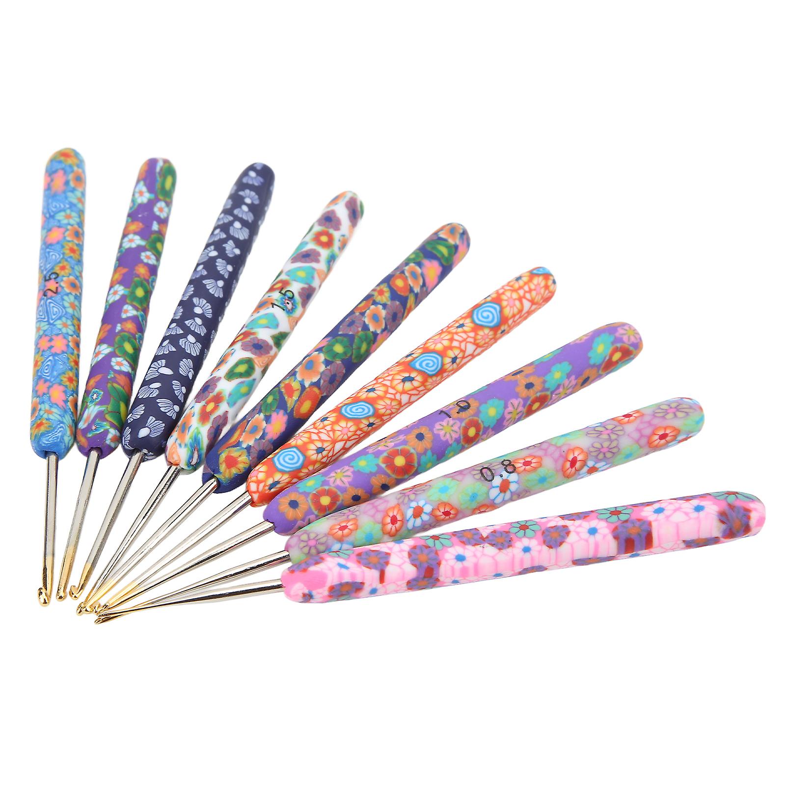 9pcs Crochet Hooks Ergonomic Design Attractive Colors Soft Pottery Handle DIY Making Aluminum Material Knitting Needles