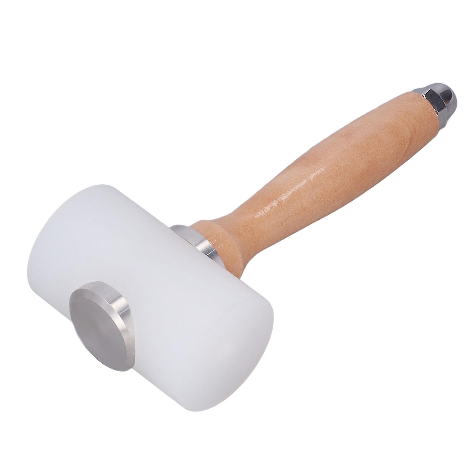 White Nylon Leather Carving Hammer T Shape Leather Stamping Hammer with Wooden Handle DIY Leather Stamp Carving Tool