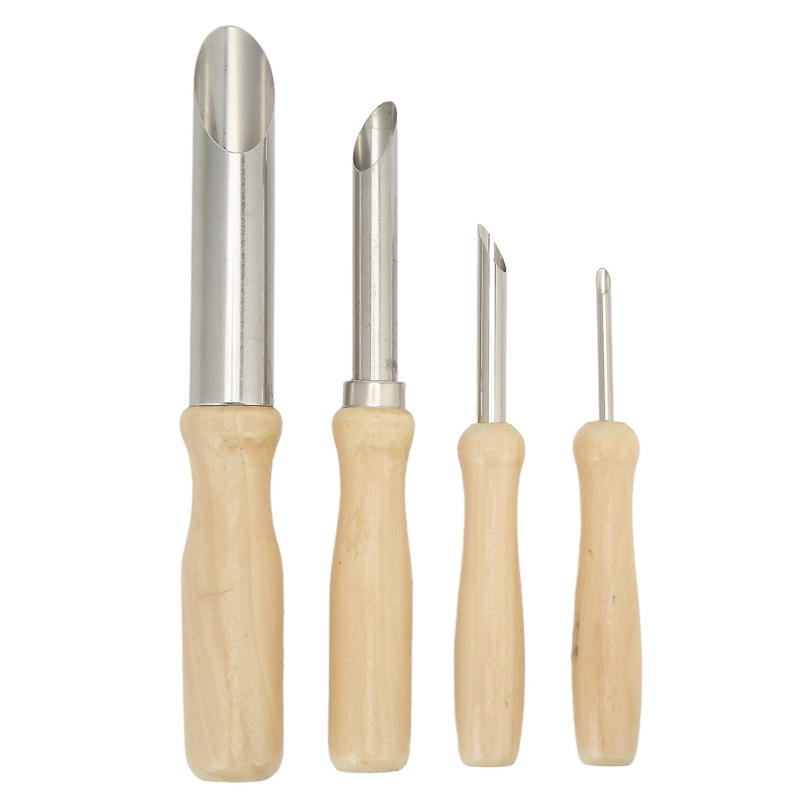 Set of 4 Stainless Steel Round Pottery Cutters, Ergonomic, with Wooden Handle for Clay