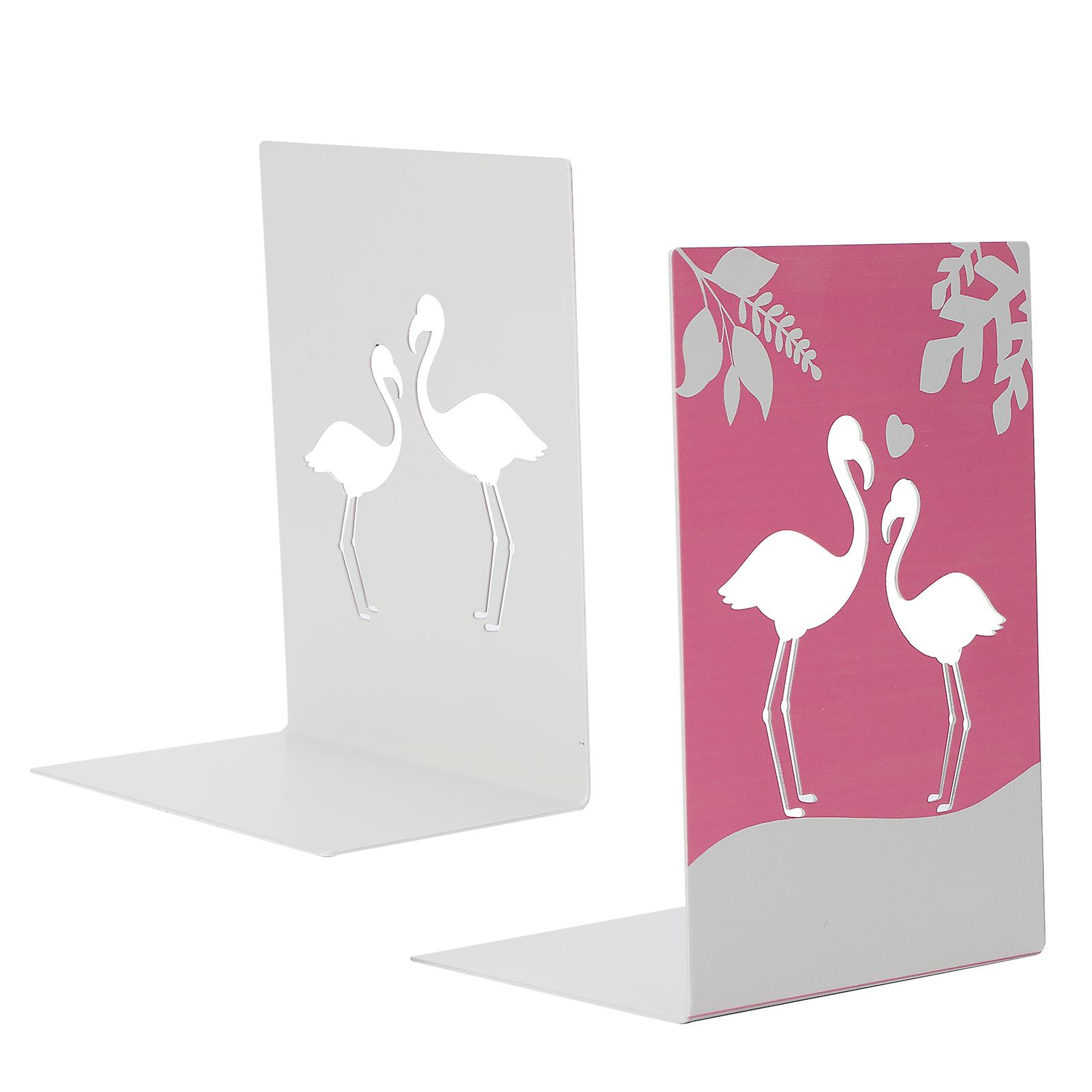 2Pcs Metal Bookends Stable Desktop Book Stopper Supporting Shelves for Home OfficeFor Flamingo