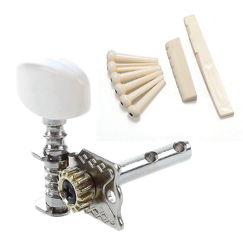 1 Set 6 Bridge Pins + Saddle + Bridge Saddle Bone White &amp; 6pcs Guitar String Tuning Peg Tuner Machine Head