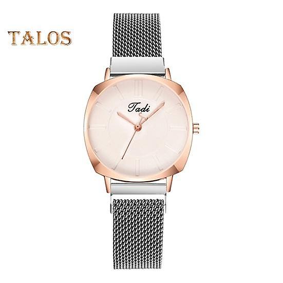 Women Quartz Watch Round Dial Magnetic Connection Strap Alloy Time-checking High Accuracy Lady Daily Wristwatch Dating Timepiecetch
