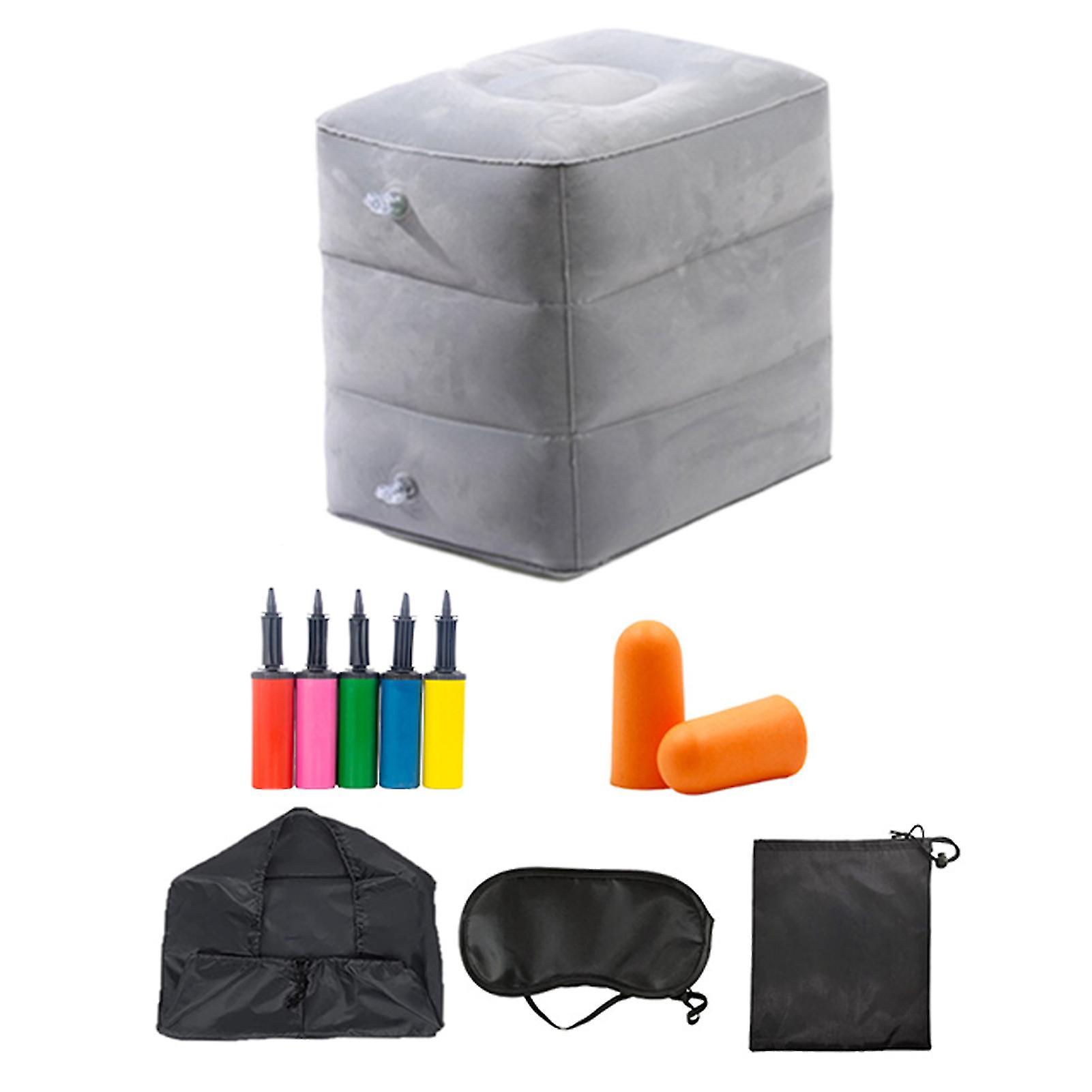 Inflatable Travel Foot Rest Pillow - Adjustable Height, 3 Layers, Light Gray