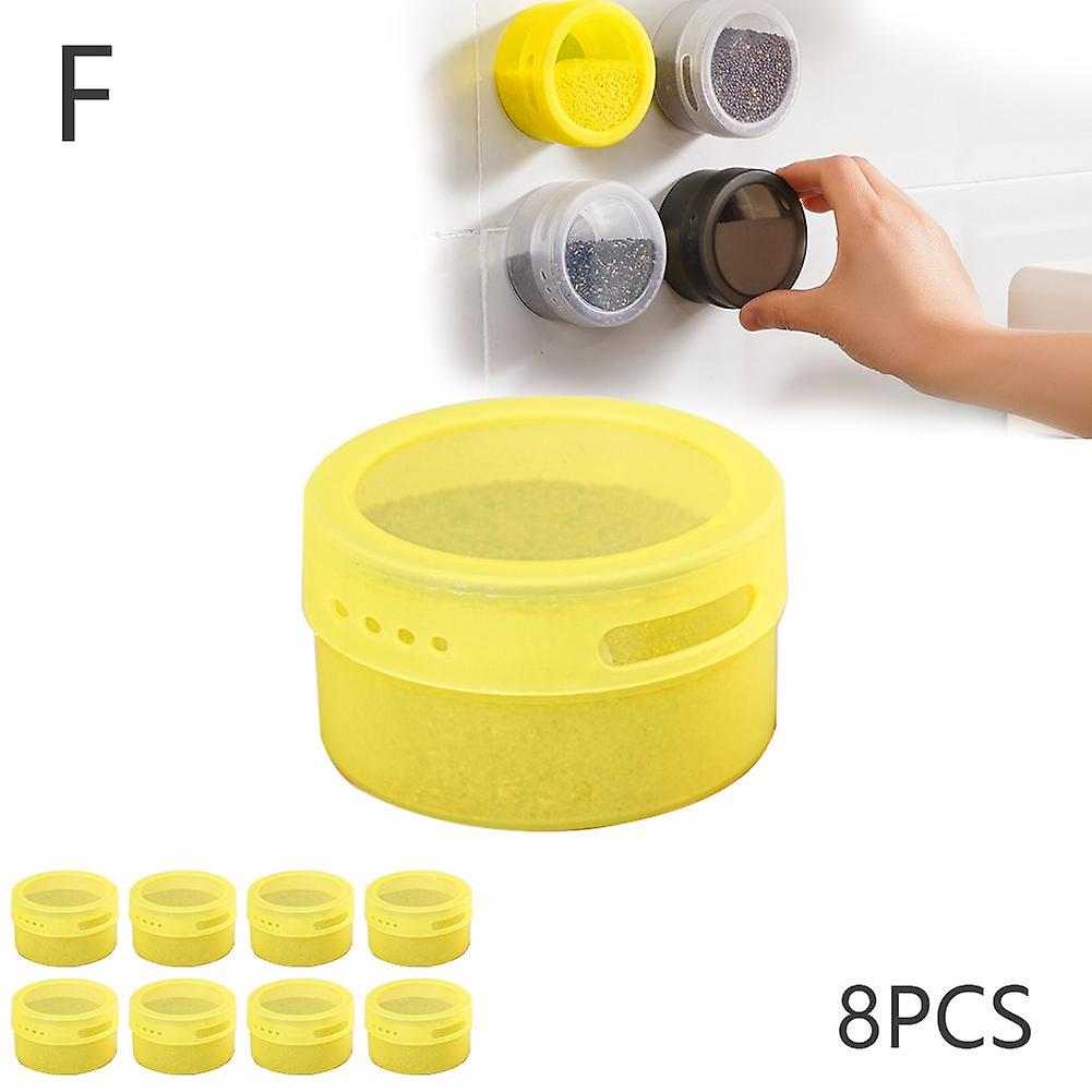 Yellow (C) 8pcs$Magnetic seasoning box with lid multi-purpose ingredient storage box new wall-mounted magnetic seasoning box home kitchen refrigerator