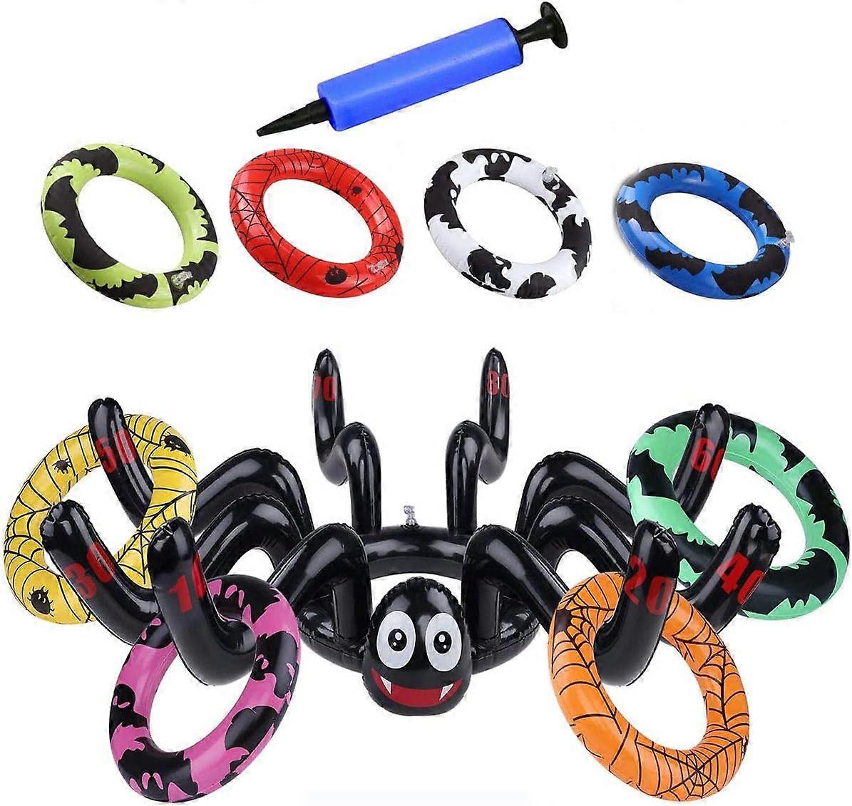 Halloween Ring Toss Game Set, Inflatable Spiders Witch?s Hat Ring for Kids & Adults, Spider Ring Toss Game for Halloween Carnival School Party Favor S