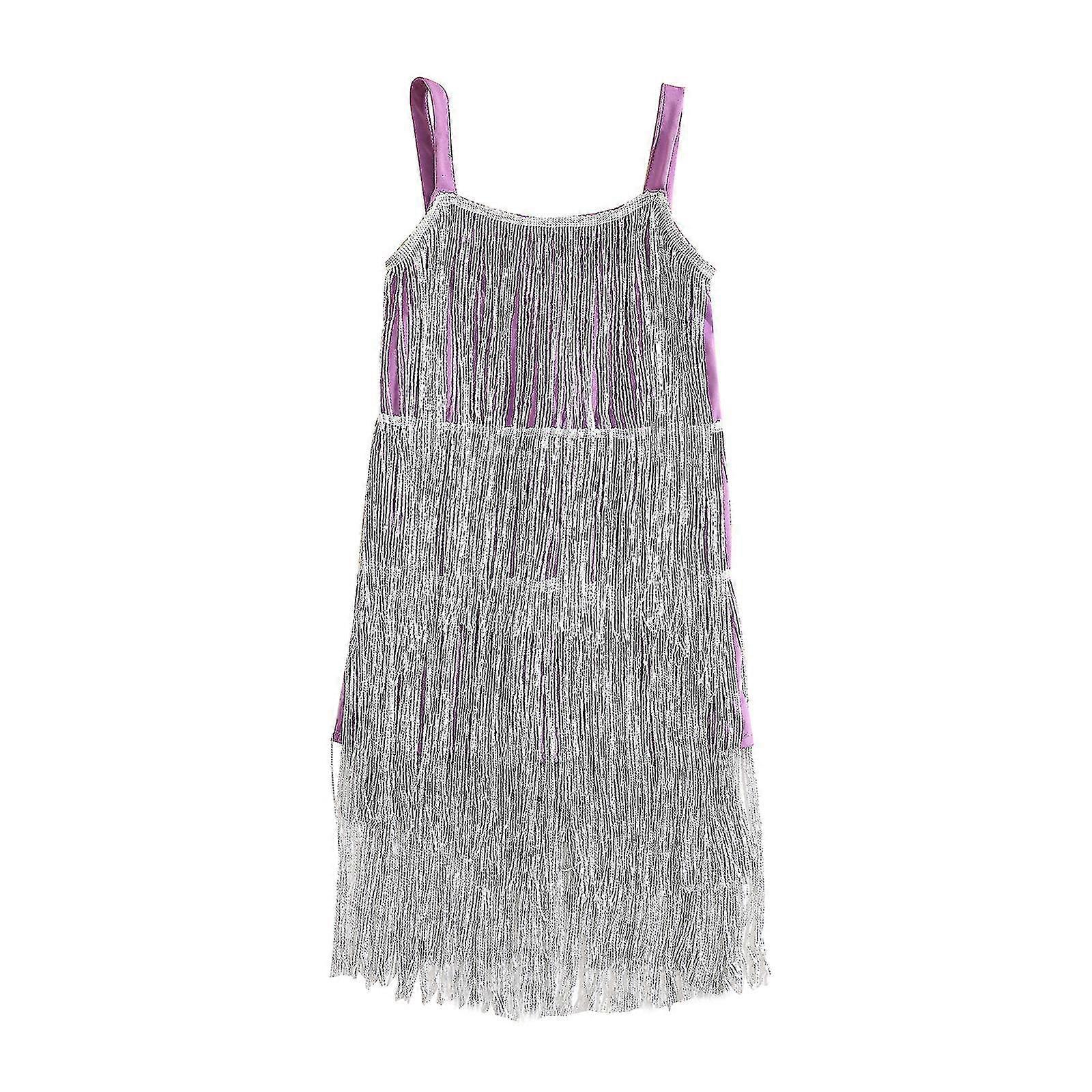 Småbarn Barn Flicka Paljetter Fransklänning Mousserande Tofs Ärmlös Klänning Små Flickor Dans Kläder Fest Latin Klänning