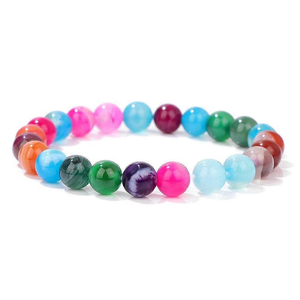 Bracelet-Polished Color Stripe Agate Bracelet-Colorful Canvas