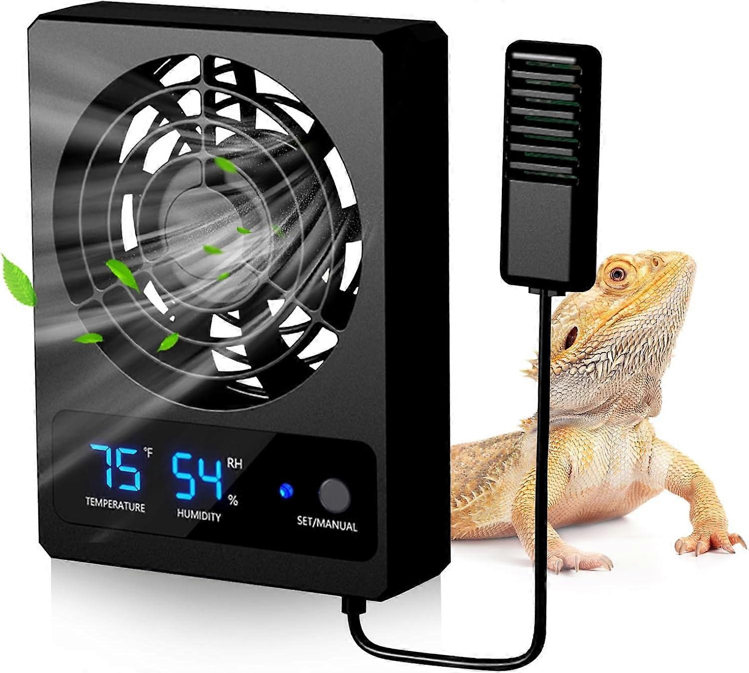 Ventilation Fan for Reptile Enclosure, Efficient Cooling Fan Humidity Gauge with LED Display for Rainforest Terrariums & Snakes