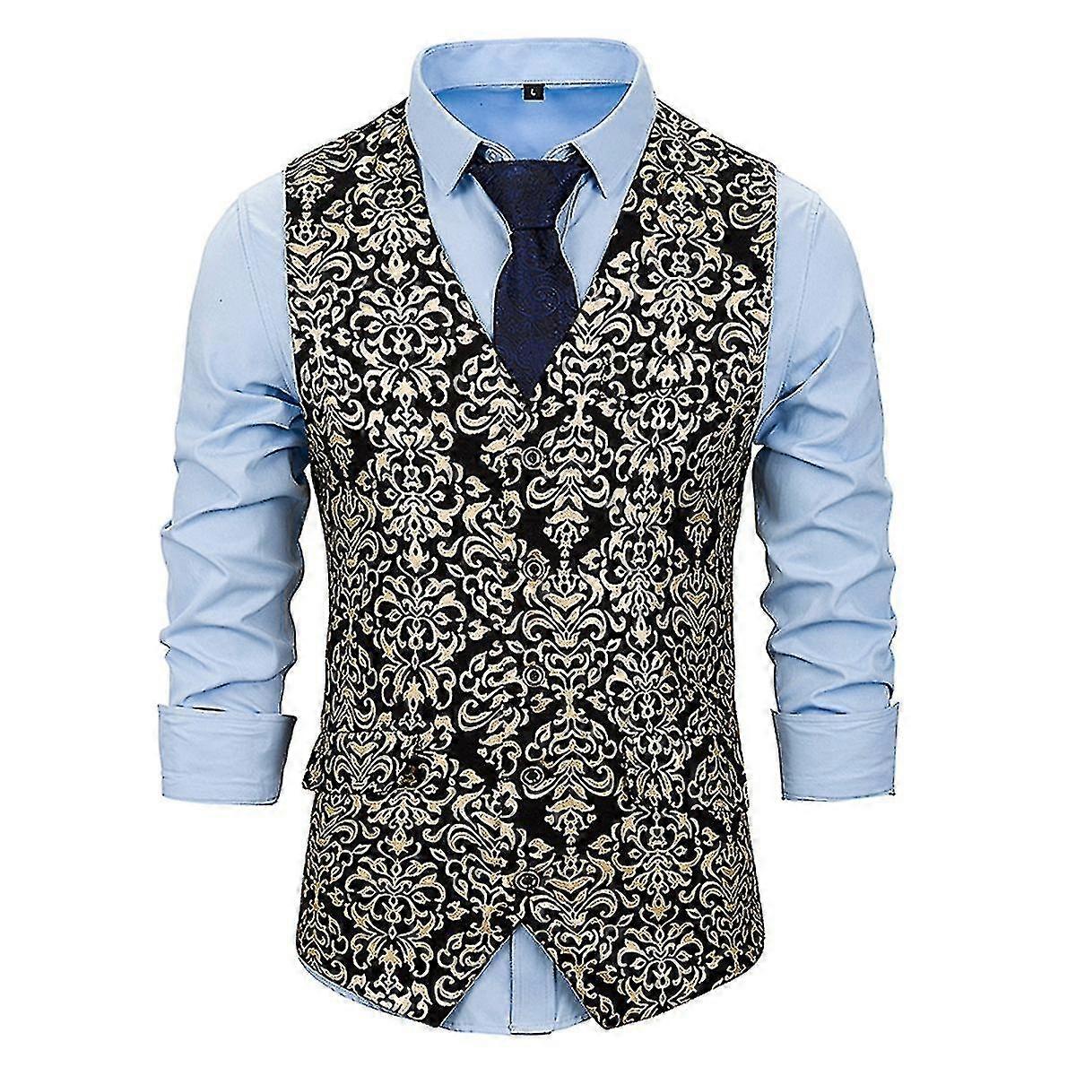 Moda męska Gorgeous Gilded Patterned V-neck Suit Vest