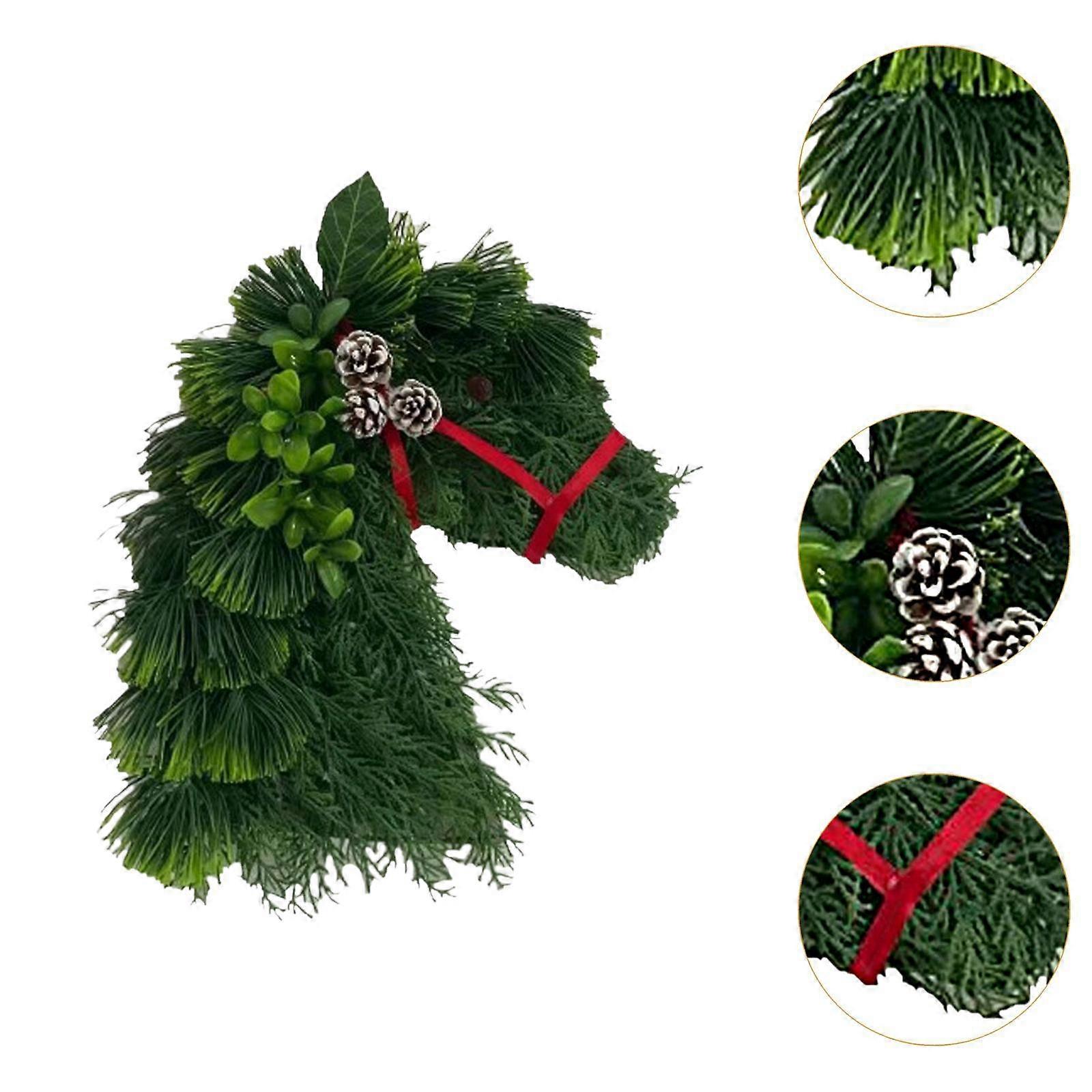 Couronne De Noël Tête De Cheval - Décoration De Porte Rustique Et Festive - 40x30 Cm - 5
