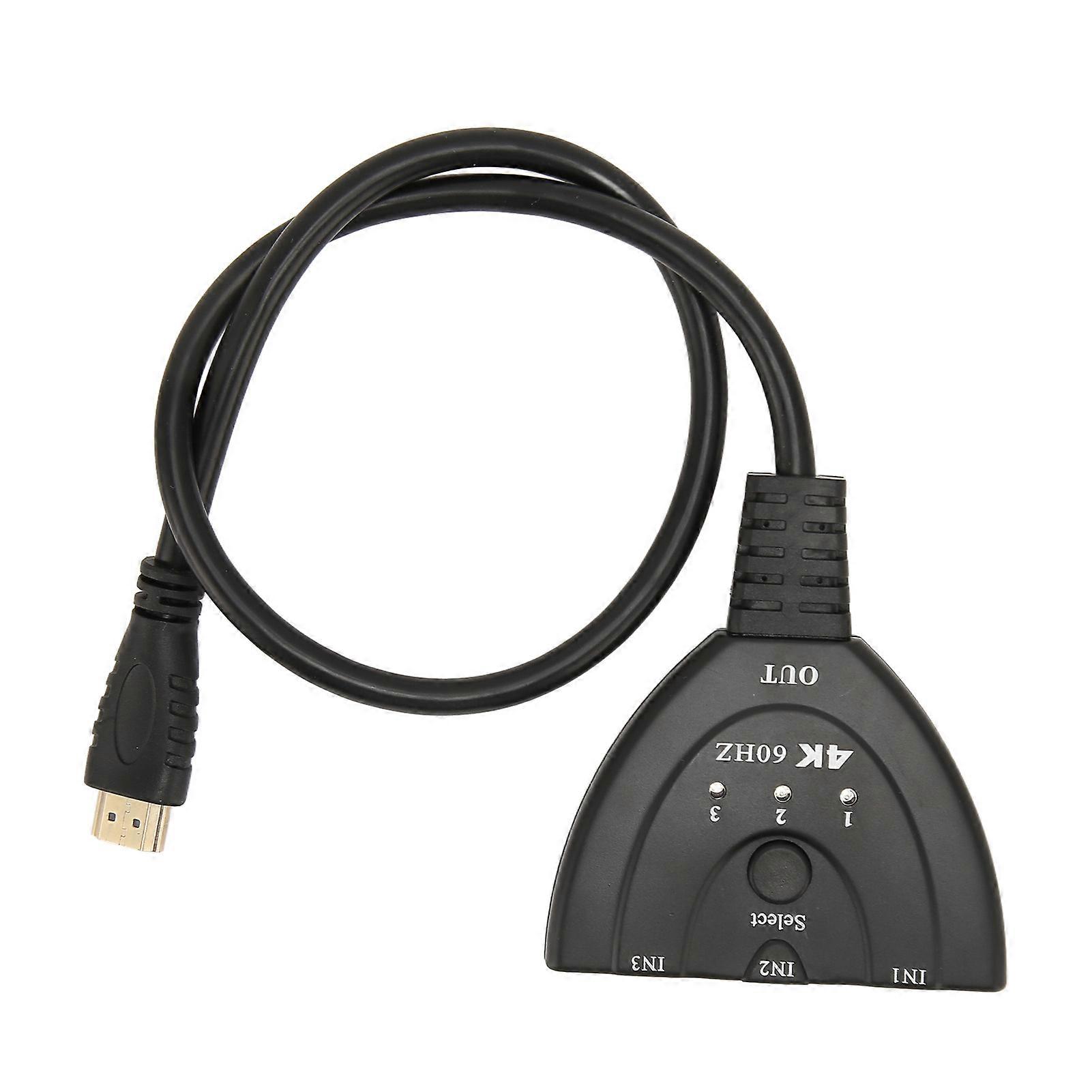 3 in 1 Out HD Multimedia Interface Switch 4K 60Hz 3x1 HD Multimedia Interface 2.0 Switch Hub with LED Indicator