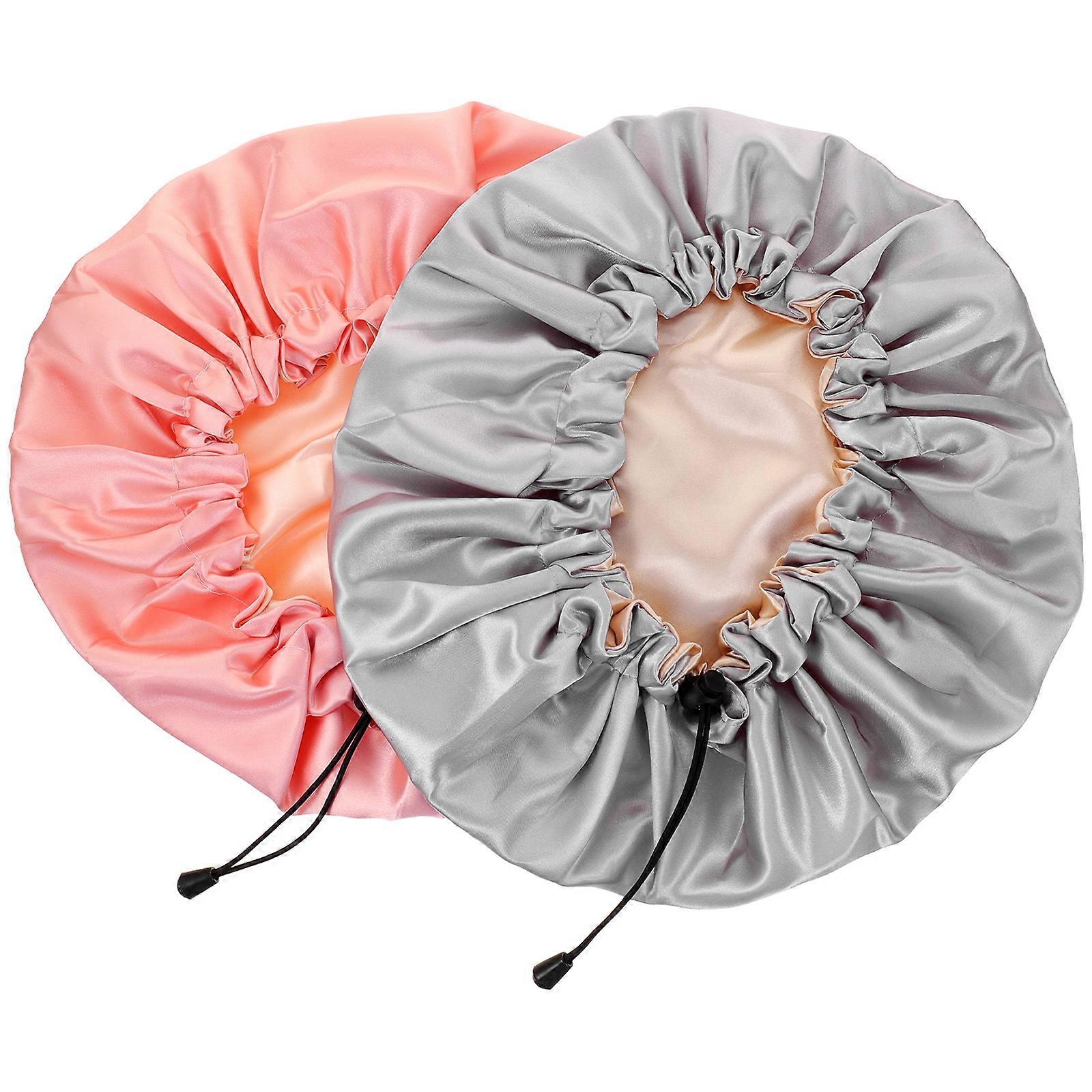 2pcs Adjustable Double Layer Night Caps Double Satin Sleeping Cap Bath Cap for Women