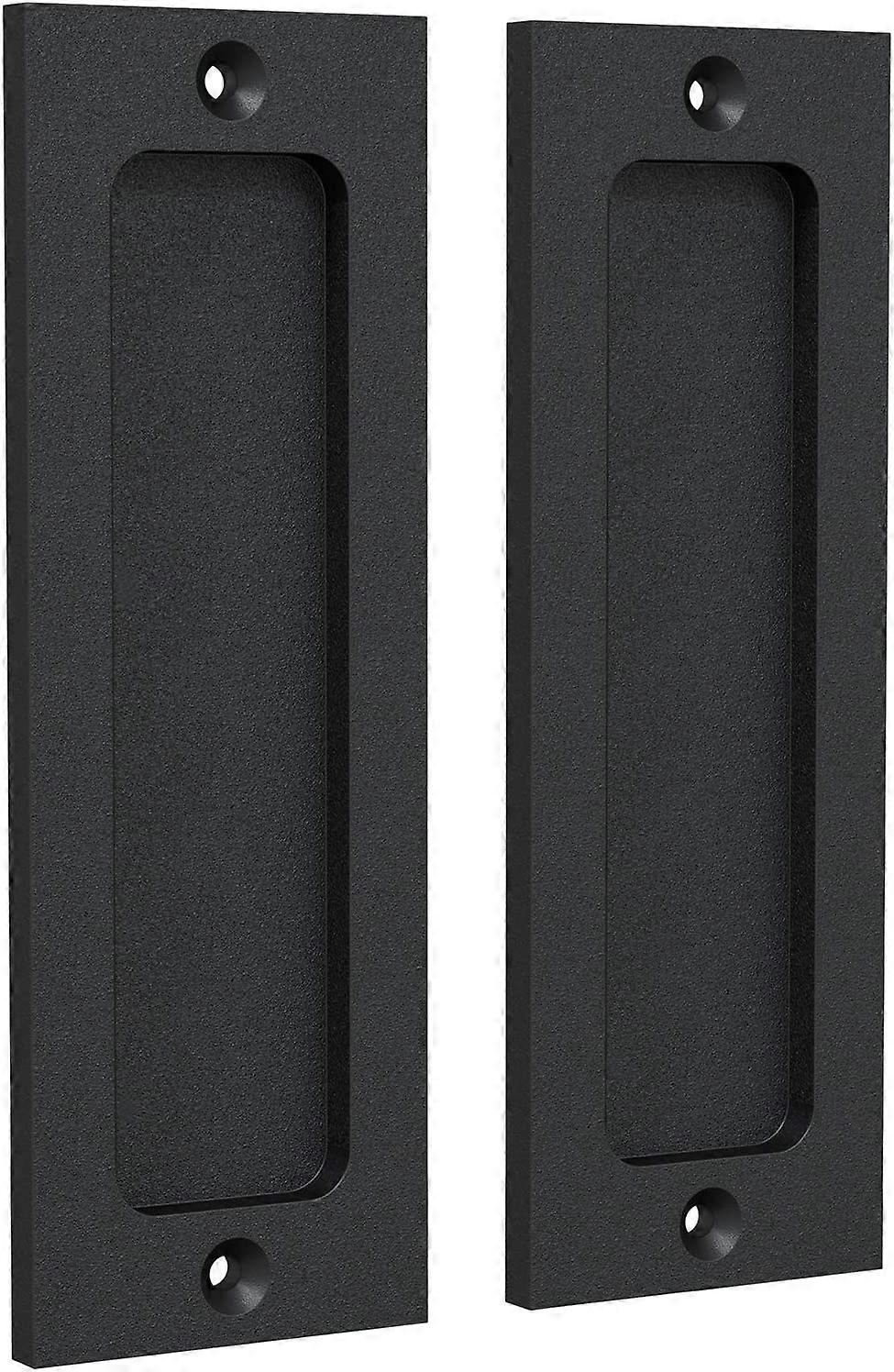 Nirvana 6" Cabinet Pocket Pulls - Sliding Barn Door Pull Set - Rectangular Plate Flush Pull - Rustic Style - Matte Black - 2 Pack