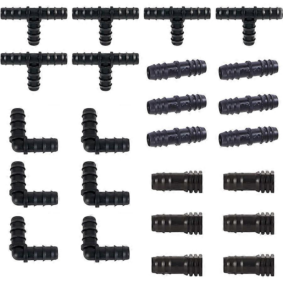 Irrigation Fittings Kit for Drip Tubing -6 Tees, 6 Couplings, 6 Ends, 6 Elbows - 16mm Drip Sprinkle
