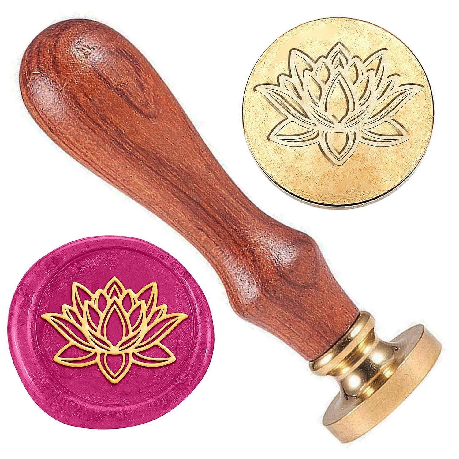 Lotus Wax Sealing Stamp Retro Flower Wax Stamp 1" Removable Sealing Stamp Head with Wooden Handle Wax Seal Stamp Kit for Party Invitations Wine Packag