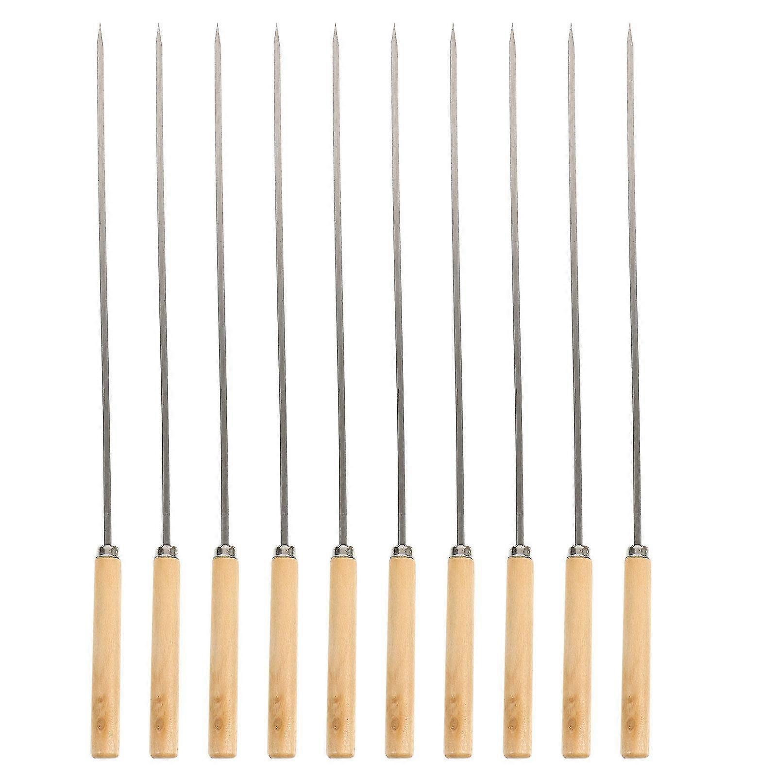 10 stk rustfritt stål Flat Kabob spyd grillspyd grillspyd med trehåndtak