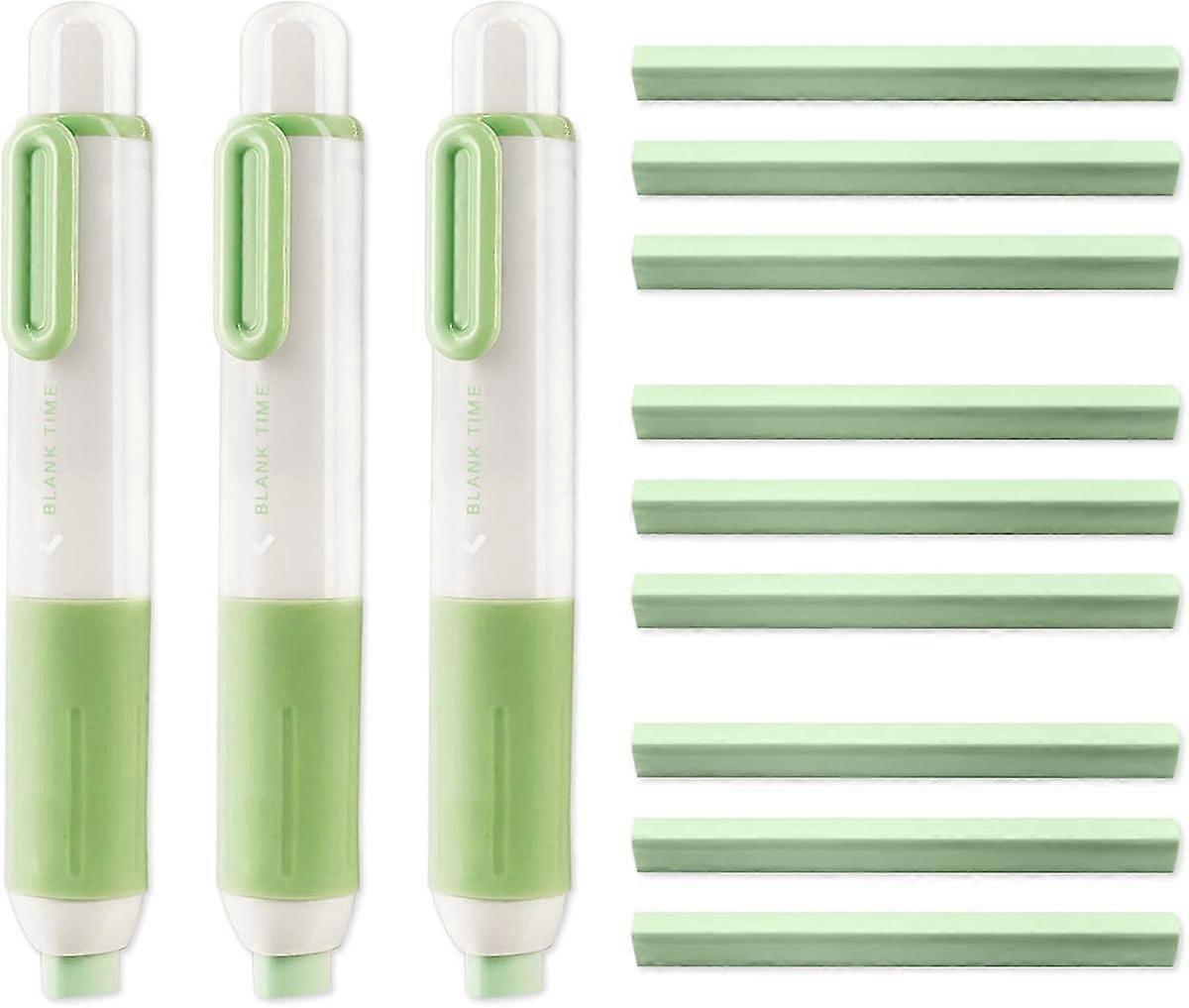9+3 Pack Retractable Eraser, 3 Pcs Cute Preppy Erasers with Retractable Plastic Sleeve and 9 Refill Eraser, Art Erasers for Drawing, Large Erasers for