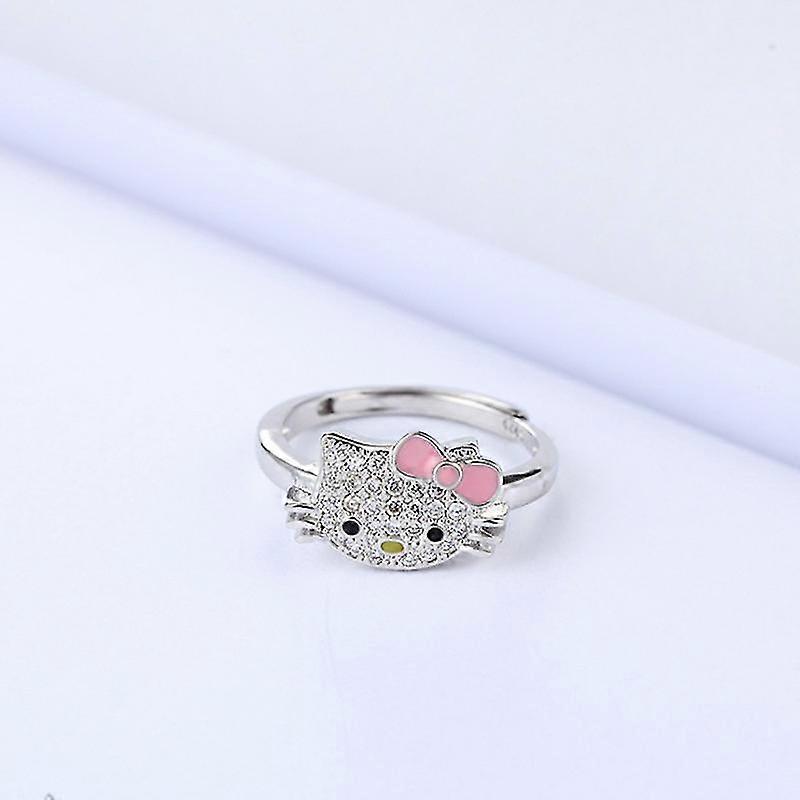 Beyaz Altın Papyon Hello Kitty Yüzük Çok Renkli Kübik Zirkonya Kolye Moda Takı pembe