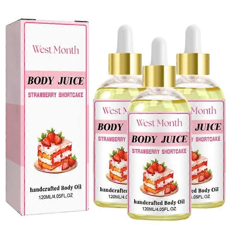 3個のボディジュースオイル、ボディジュースオイルストロベリーの香り、ストロベリーショートケーキボディオイル、女性用120mlボディスキンタイトニングマッサージオイル