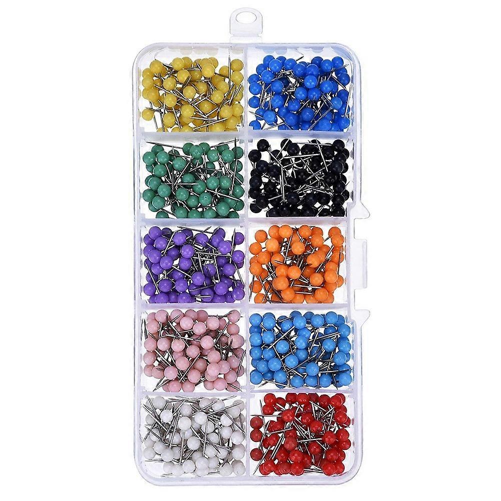 500Pcs 10 Colors Map Tacks Push Pin Plastic Head Steel Needle Thumbtack with Box