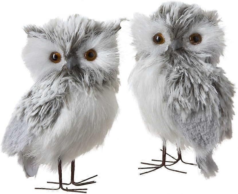 Furry Gray Owl Set of 2