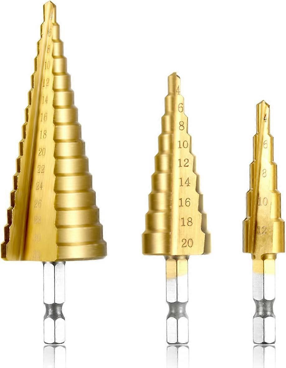 3pc HSS Step Drill Bit Set, 4-12/4-20/4-32mm