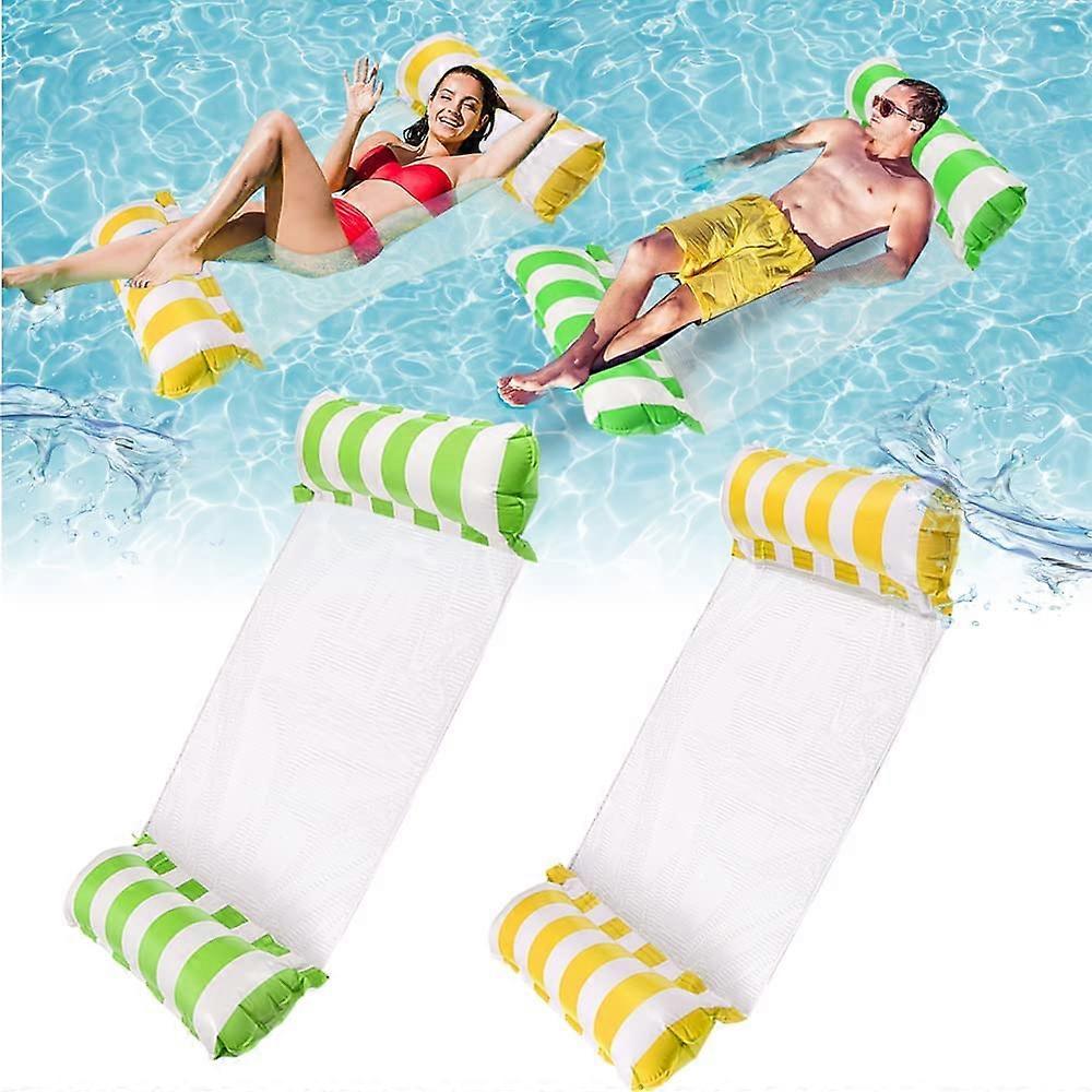 2 Pieces Foldable Inflatable Floating Bed, Water Hammock(Green/Yellow)