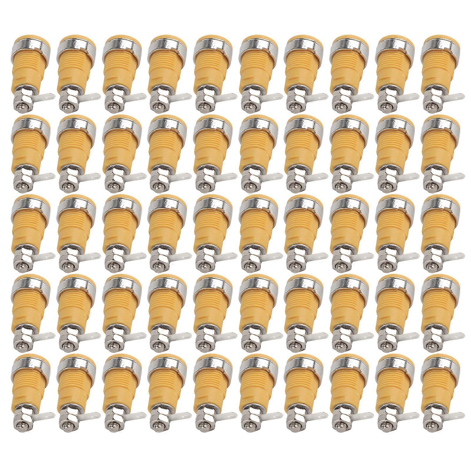 50Pcs Banana Socket 4mm Pure Copper Metal Good Performance High Current Discharge Electrical Test AccessoriesYellow