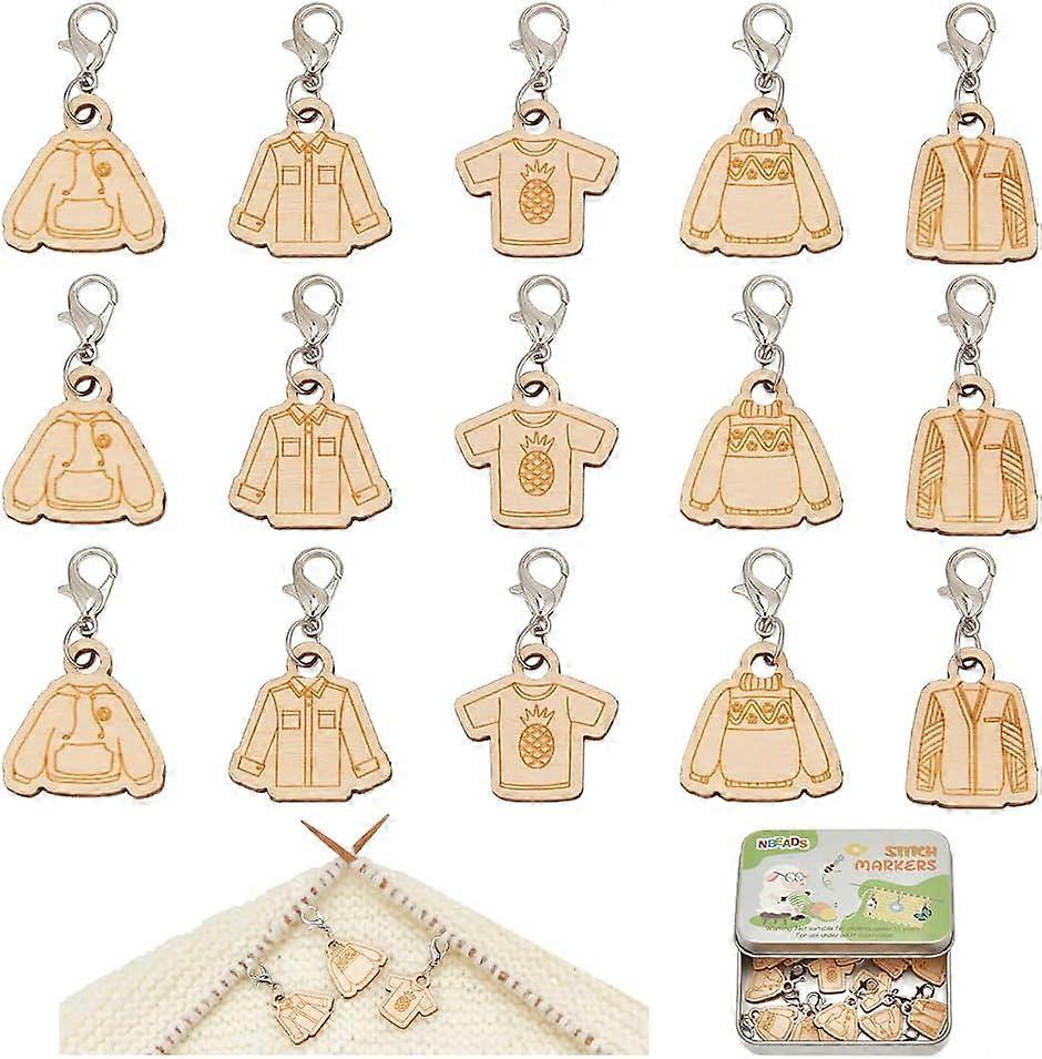 15 Pcs Sweater Stitch Markers Clothes Shaped Crochet Stitch Marker Removable Lobster Clasp 5 Styles Locking Knitting Markers for Knitting Weaving Sewi