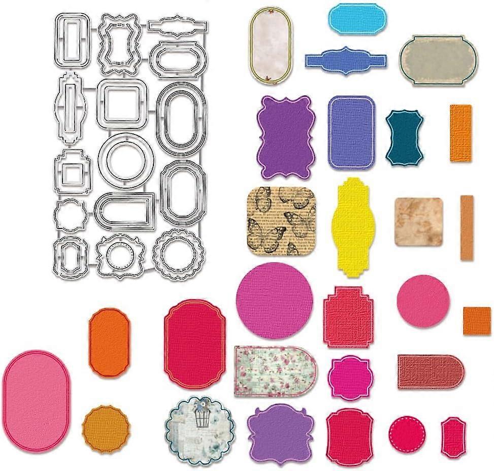 Label Cutting Dies 28pcs Tags Label Metal Stencils Decorative Bottle Jar Labels Embossing Stencils for Scrapbooking Photo Album Greeting Card Making 0